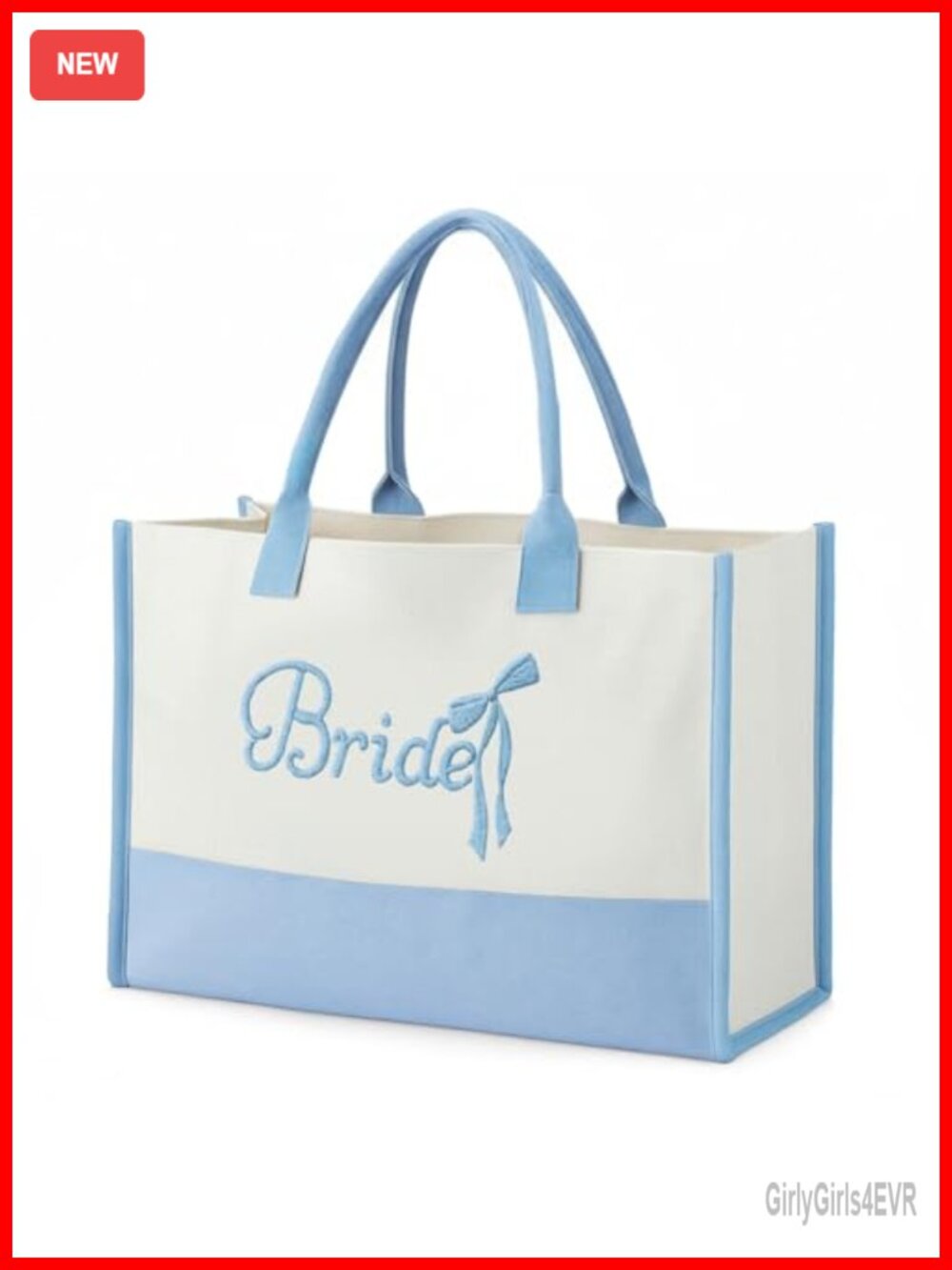 Embroidered Canvas Bride Tote Bag with Bow for Wedding Bridal Shower